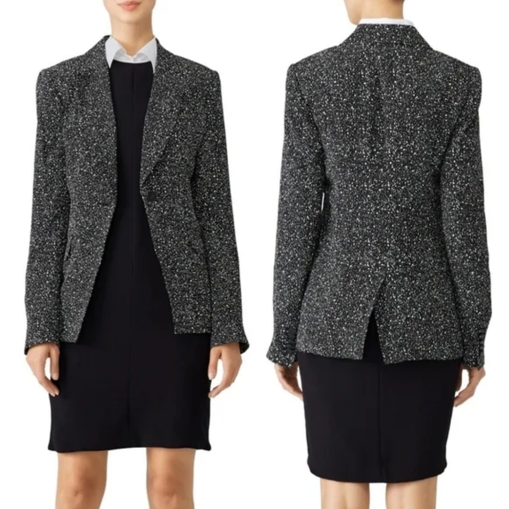 DIANE Von Furstenberg DVF Black White Speckled Unstructured Loose Fit Blazer 6